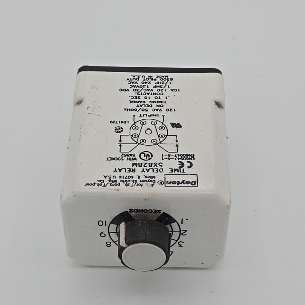Dayton 5X828M Time Delay Relay 1 to 10 Sec On Delay 8 Pin 120VAC